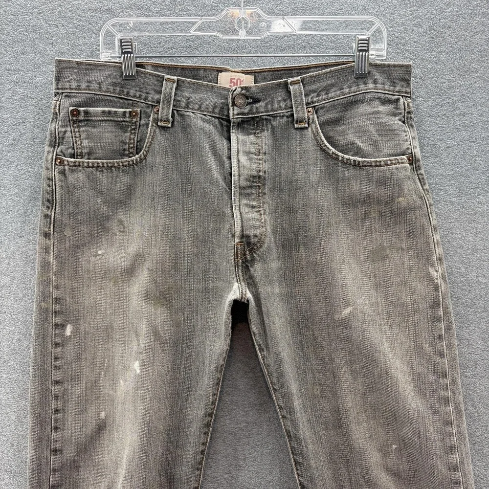VTG 90s Y2K Levis 501 Jeans Men 34x34 Gray Straight Denim Button Fly Distressed